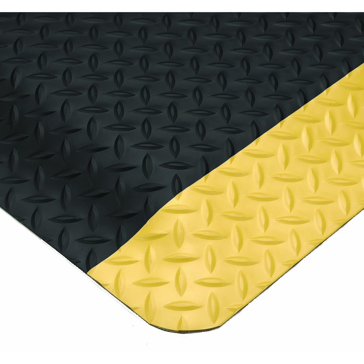 Wearwell Diamond-Plate SpongeCote UltraSoft Mat, 6' Width x 75' Length x 15/16" Thickness, Black/Yellow - 414.1516x6x75BYL