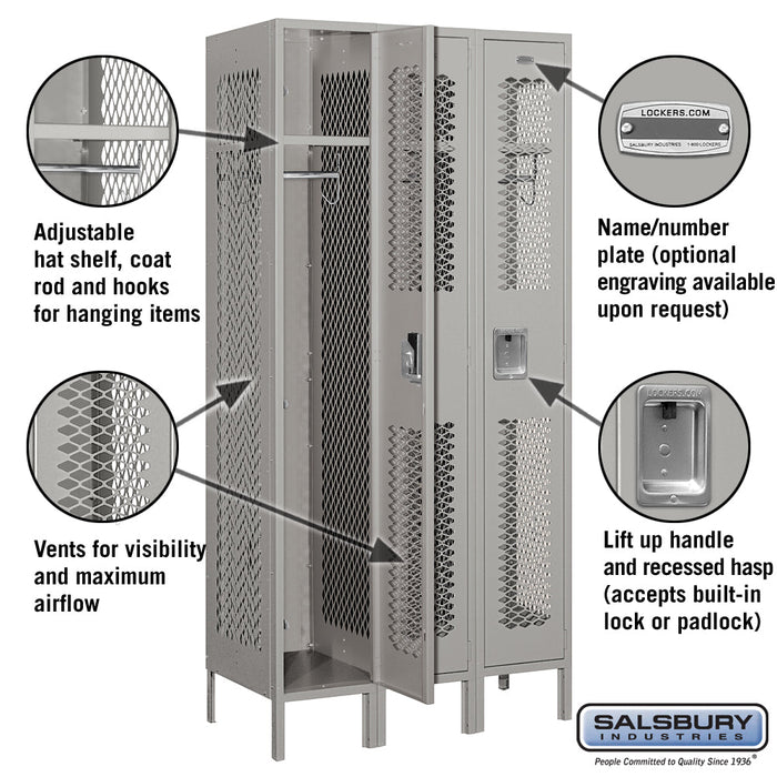 Salsbury 12" Wide Single Tier Vented Metal Locker - 3 Wide - 71362GY-A