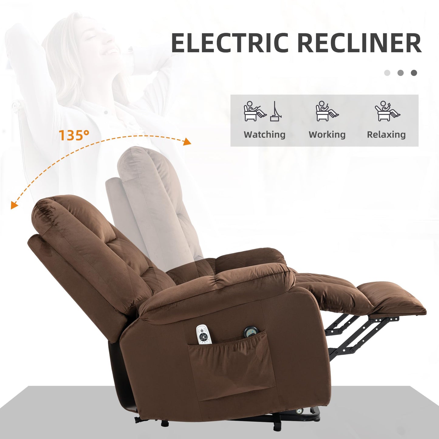 HomCom Power Lift Recliner Chair, Ergonomic Massage, Dark Brown - B0CTY2JHYZ-1