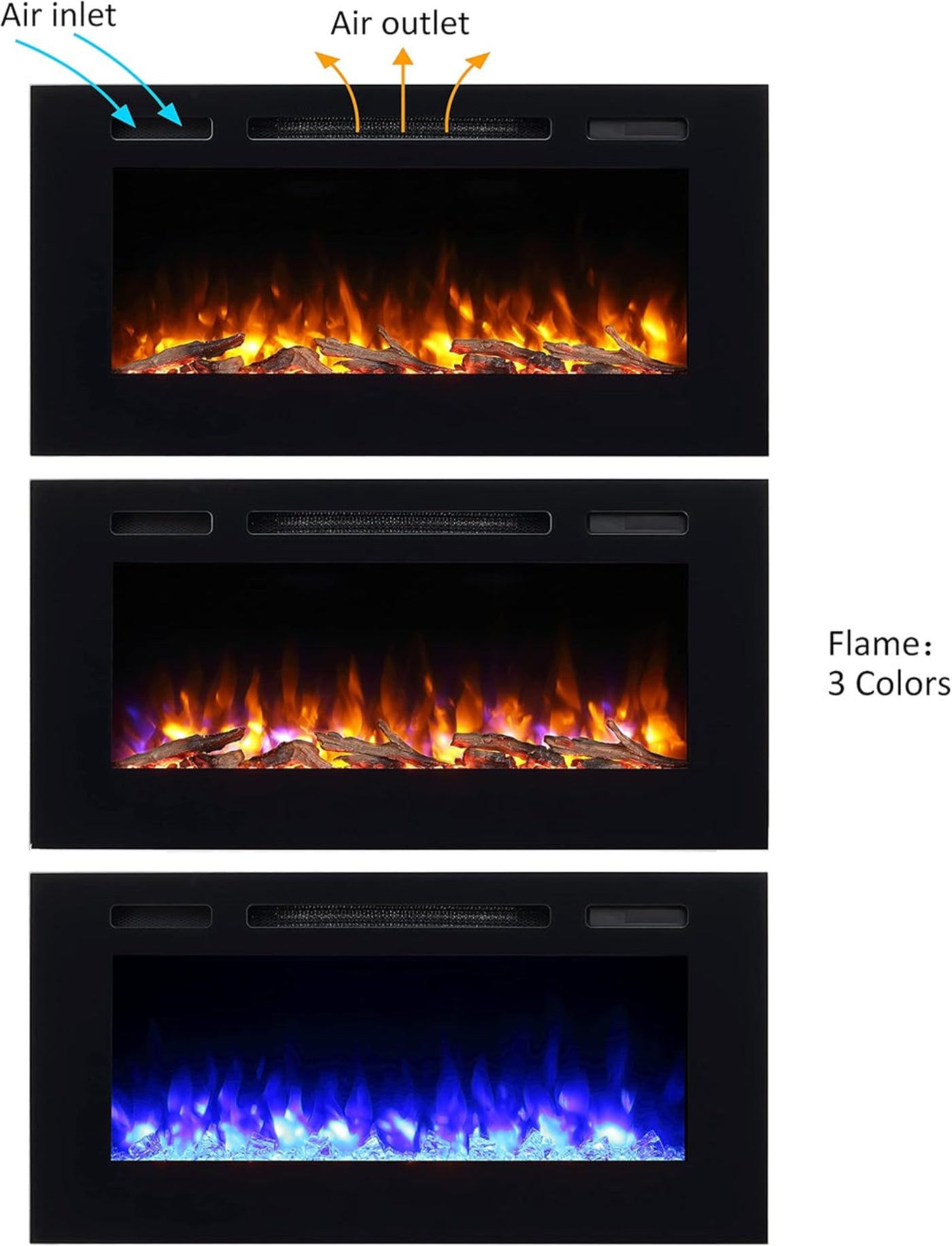 PuraFlame Alice Electric Fireplace 40" Recessed with Heater 1500W New - RF172B