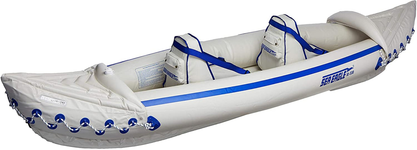 Sea Eagle 330 Inflatable Portable Sport Kayak Canoe 2 Person Pro Package With Paddles White Blue New - SE330K_P