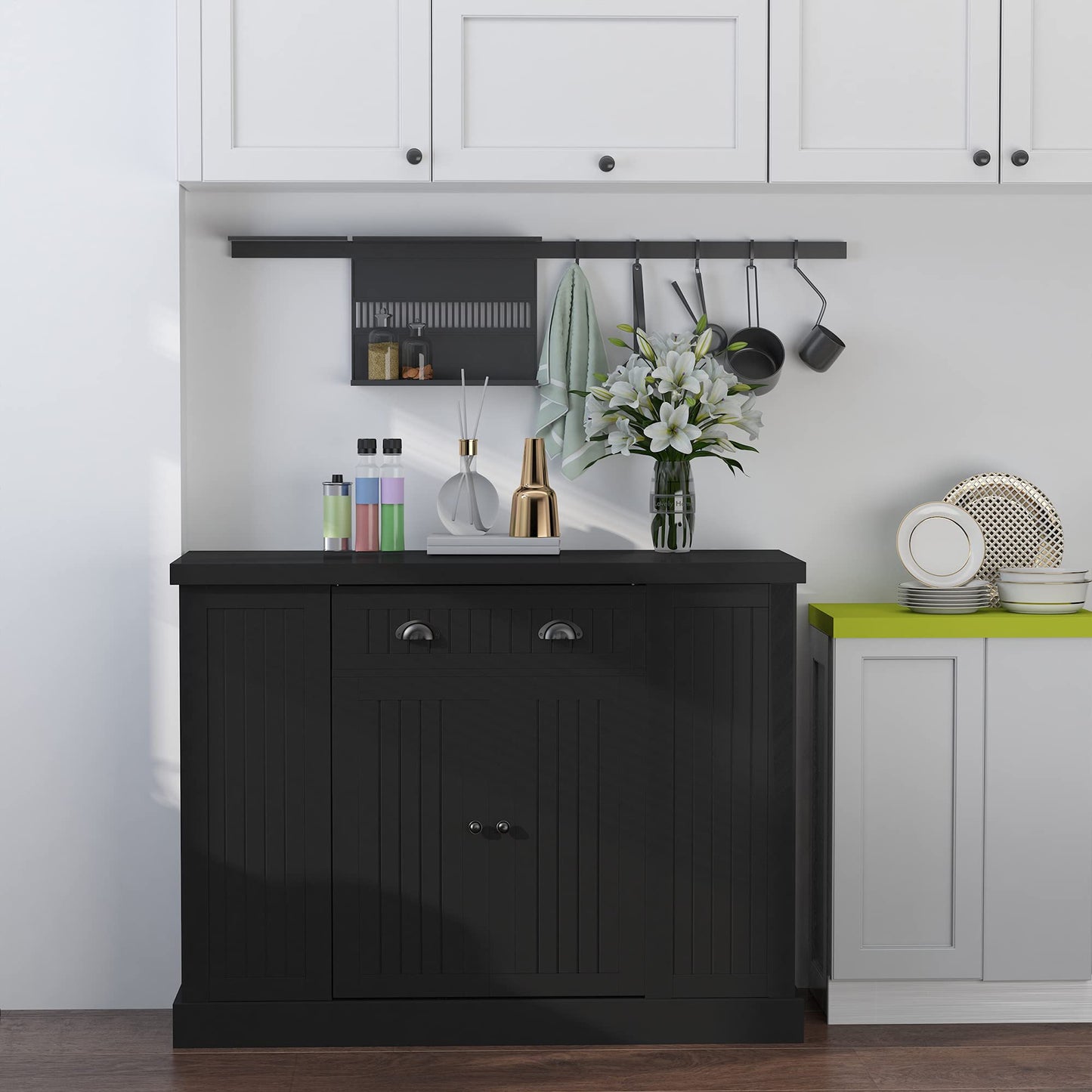 HomCom Cottage Kitchen Island with Storage, Buffet Cabinet with Drawer - B082S928CW