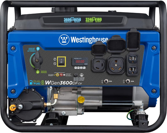 Westinghouse Generator 3600W/4650W 30 Amp Recoil Start Dual Fuel with CO Sensor New - WGEN3600DFCV