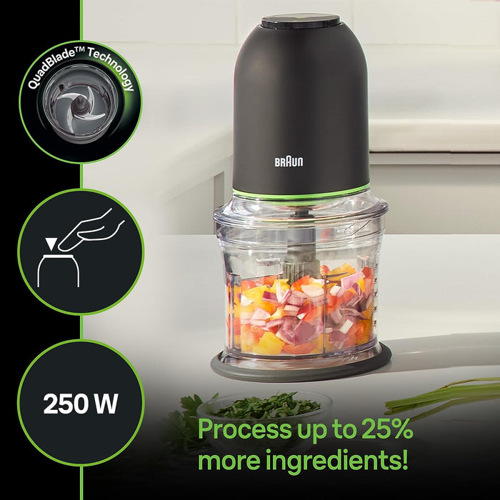 Braun Easy Prep Mini 4 Cup Chopper, 250W Quadblade Technology in Black CH3012BK