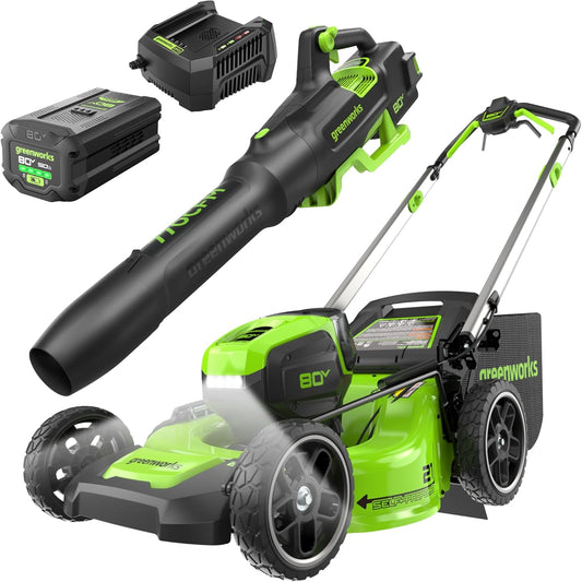 Greenworks 80V 21" Cordless Battery 4-in-1 Self-Propelled Lawn Mower & 700CFM Blower Combo Kit w/ 5.0Ah Battery & 6A Charger - 1369502