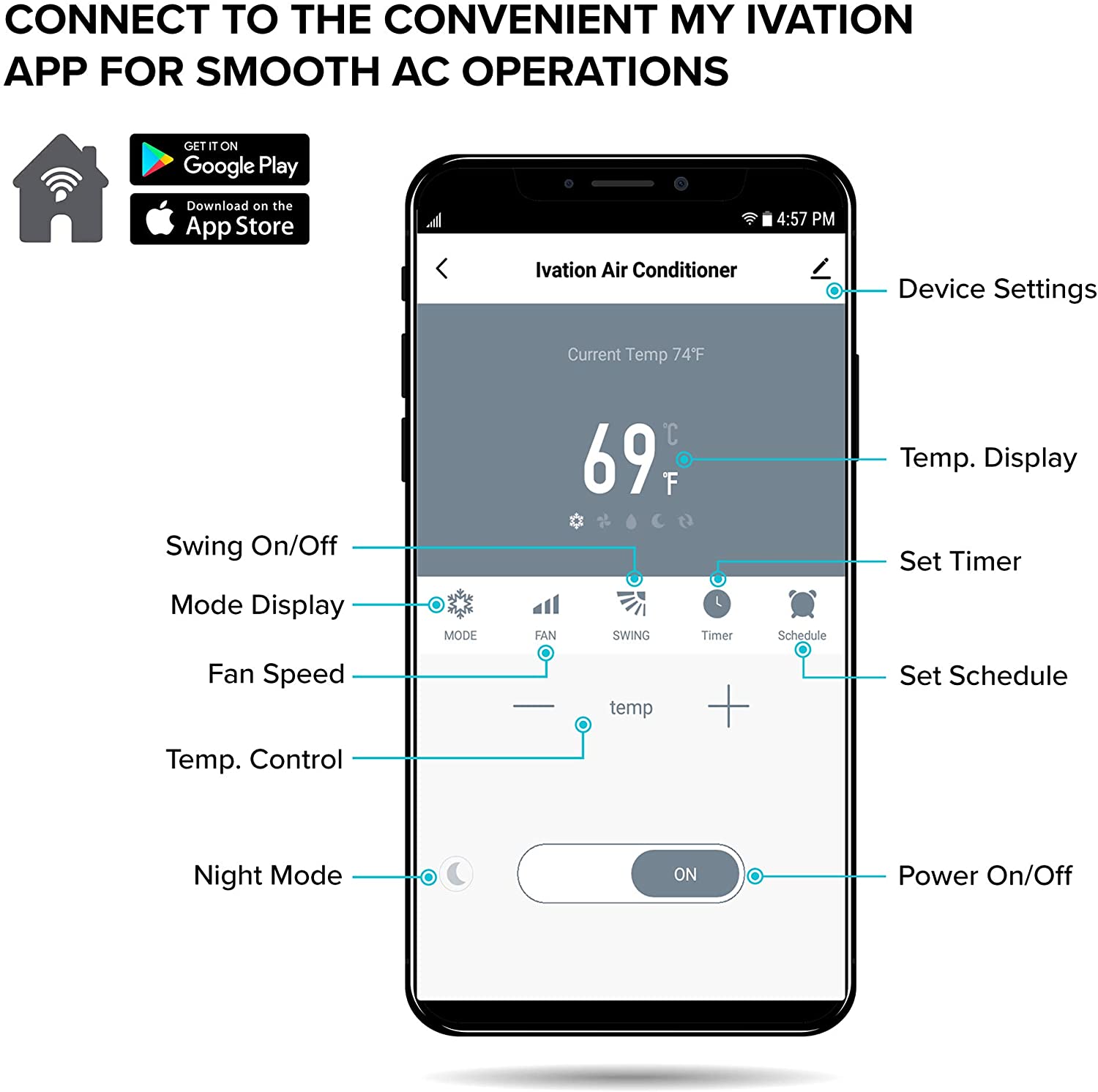 Ivation Smart 8,000 - 13,000 BTU Portable Air Conditioner with Window Exhaust - IVAPACWIFI8K