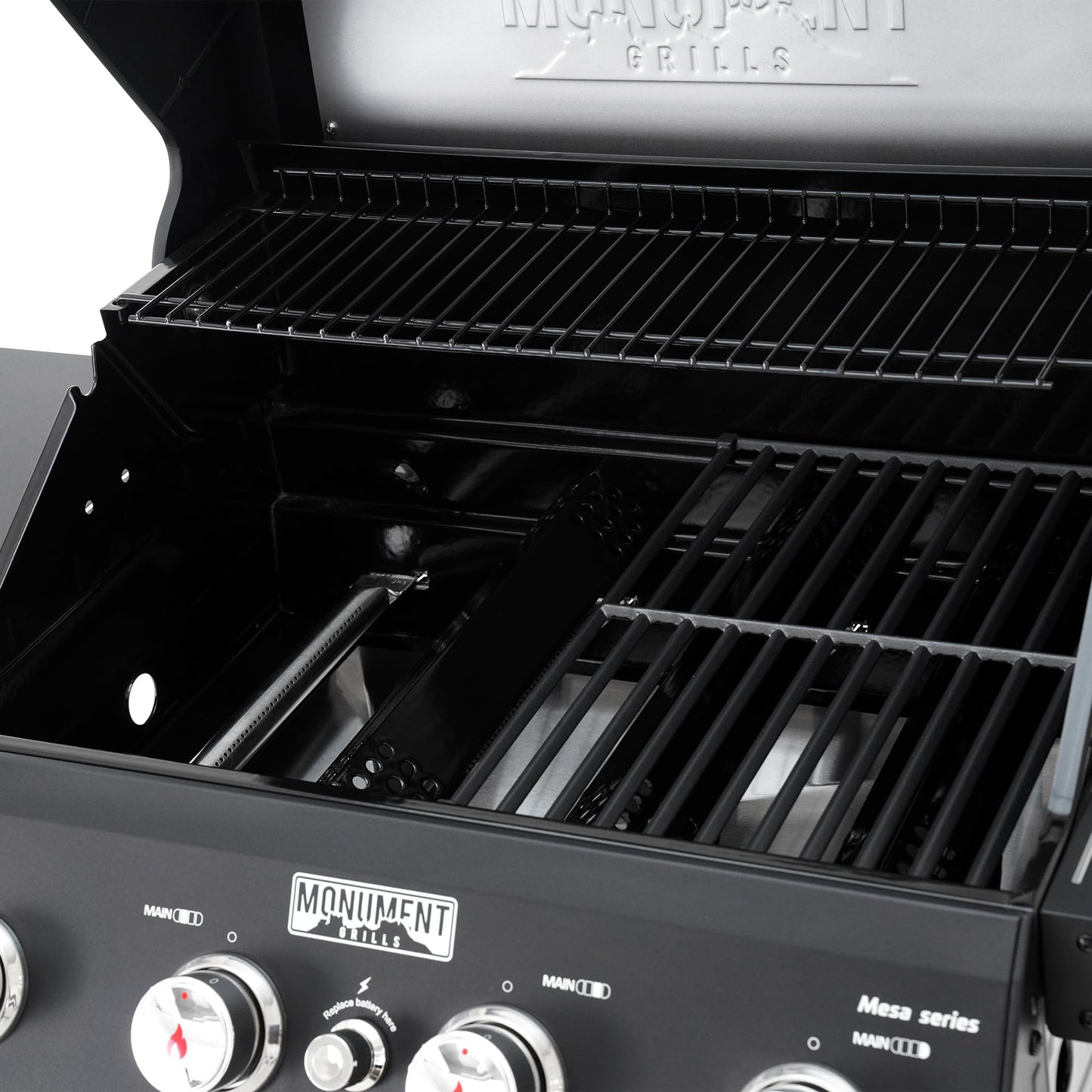 "Monument 4-Burner Propane Grill, Black SS, Clearview Lid, Foldable Shelf, w/ Cover – Mesa420MF (B0DFC2W299)"