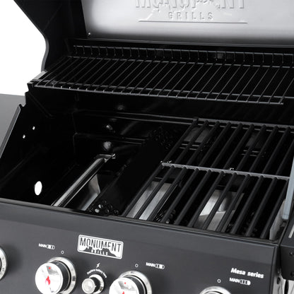 "Monument 4-Burner Propane Grill, Black SS, Clearview Lid, Foldable Shelf, w/ Cover – Mesa420MF (B0DFC2W299)"
