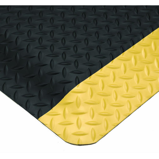 Wearwell Diamond-Plate SpongeCote UltraSoft Mat, 4' Width x 75' Length x 15/16" Thickness, Black/Chevron - 414.1516x4x75BYL