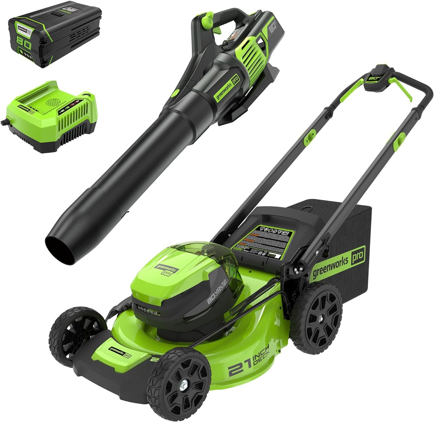 Greenworks 80V 21" Cordless Battery 4-in-1 Push Mower & 730CFM Leaf Blower Combo Kit w/ (1) 4.0Ah Battery & (1) Rapid Charger - 1342602