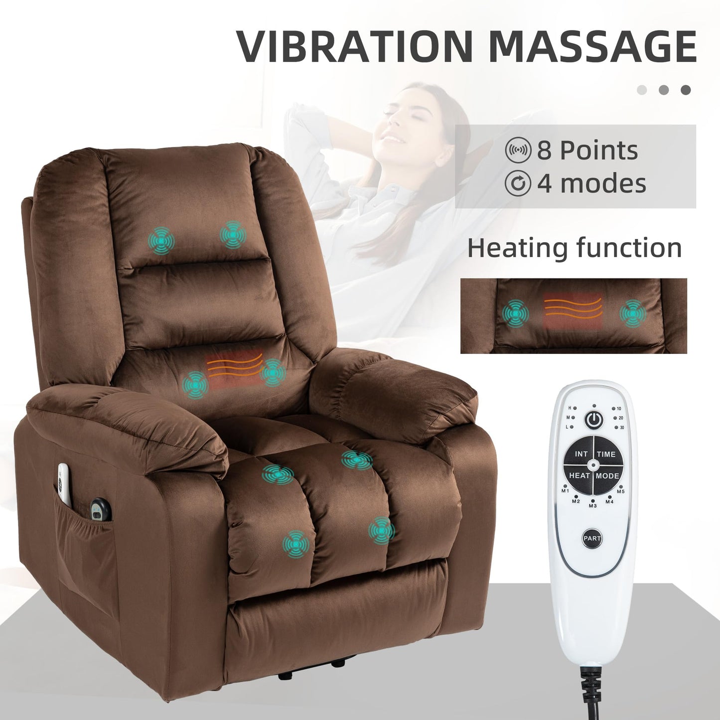 HomCom Power Lift Recliner Chair, Ergonomic Massage, Dark Brown - B0CTY2JHYZ-1