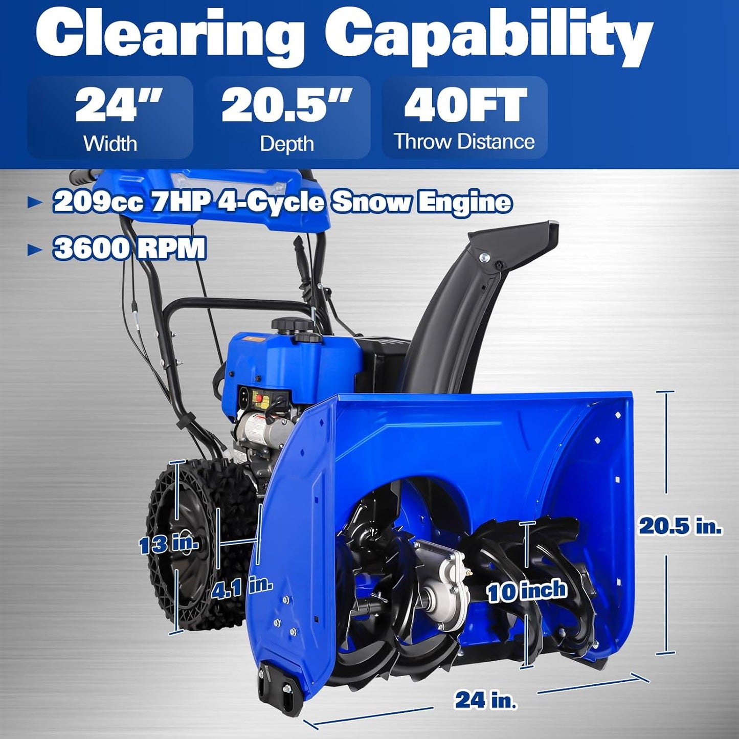 Ace Series 24-Inch 2-Stage Gas Snow Blower: 209cc 7HP 4-Cycle Engine, Electric Start, LED Lights, Self-Propelled, and 13" Flat-Free Wheels - TSA-0501