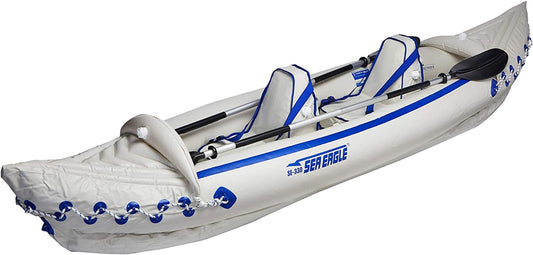 Sea Eagle 330 Inflatable Portable Sport Kayak Canoe 2 Person Pro Package With Paddles White Blue New - SE330K_P