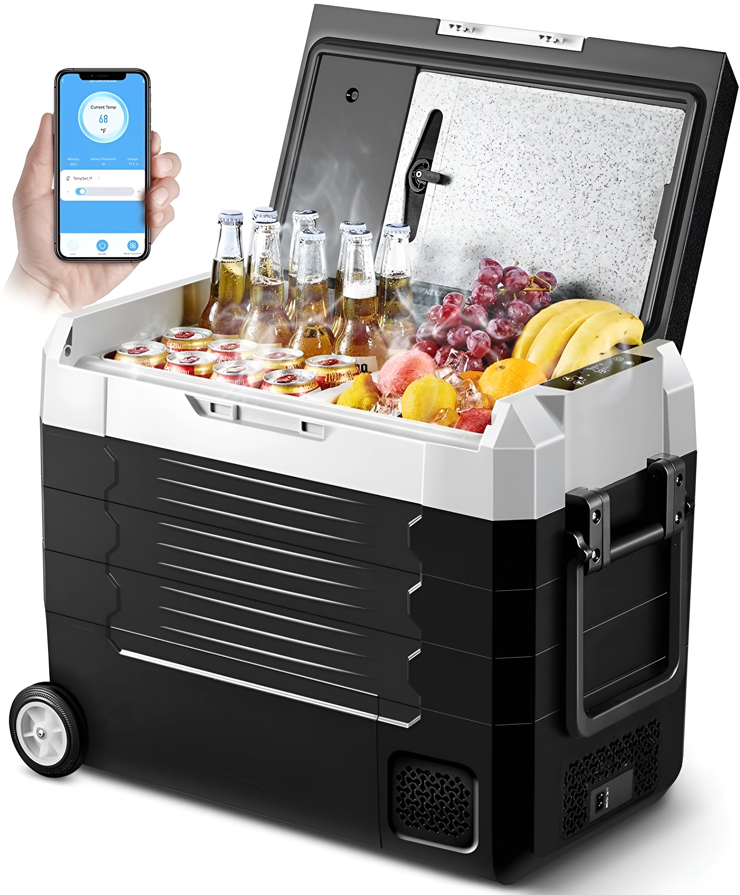 AOBOSI Portable Fridge on Wheels with Foldable Handles 59qt/55L - CE-EA55-BKW