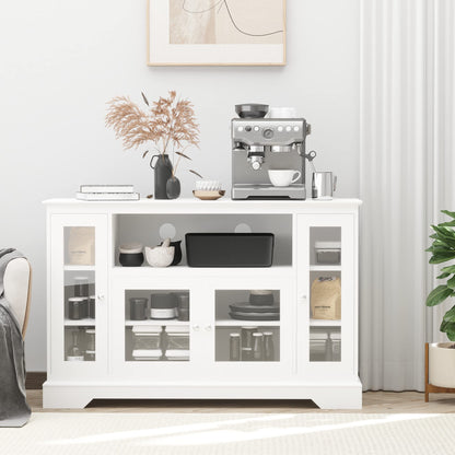 HomCom Sideboard Buffet Cabinet with Storage, Kitchen Cabinet Coffee Bar Cabinet with Glass Doors for Living Room, Kitchen, White - B08YN1ZYTJ