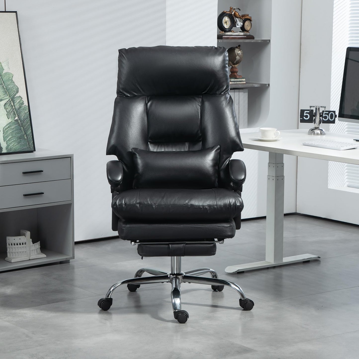 HomCom Overstuffed Executive Office Chair, High Back, Reclining PU Leather, Foot Rest - B0DPPLWH67
