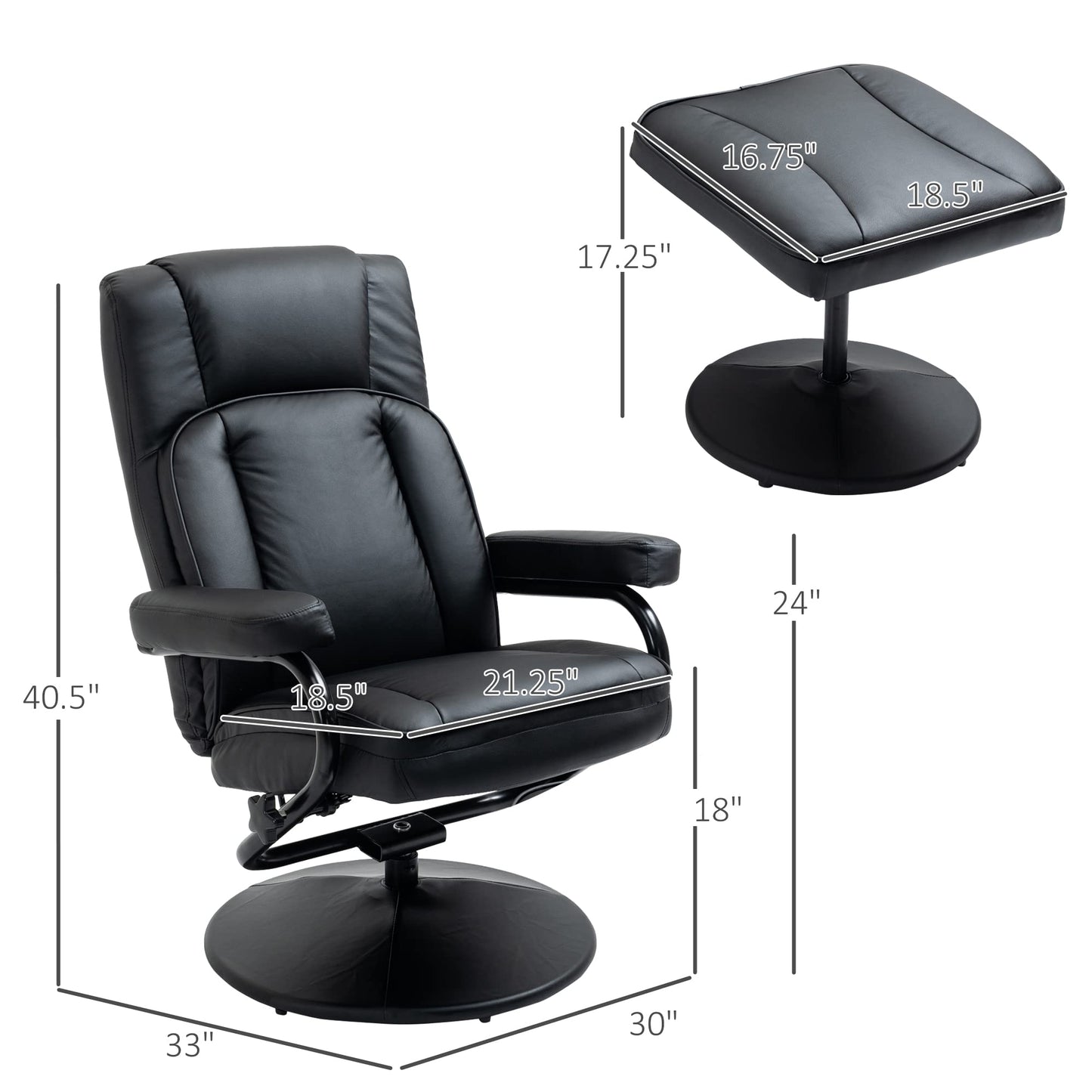 HomCom Swivel Recliner, Manual PU Leather Armchair with Ottoman Footrest for Living Room, - B09PV297DL-1