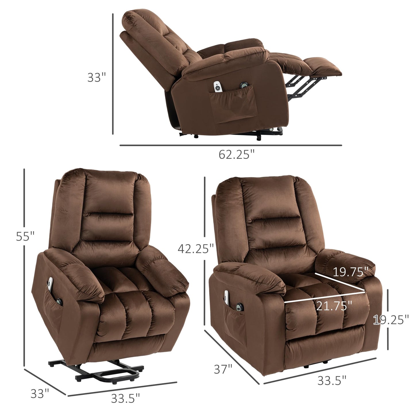 HomCom Power Lift Recliner Chair, Ergonomic Massage, Dark Brown - B0CTY2JHYZ-1
