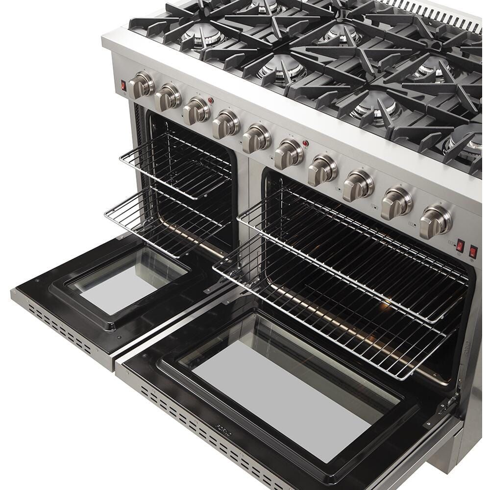 Forno Appliance Package - 48 Inch Gas Range, Range Hood, Refrigerator, Microwave Drawer, Dishwasher, Wine Cooler, AP-FFSGS6244-48-9