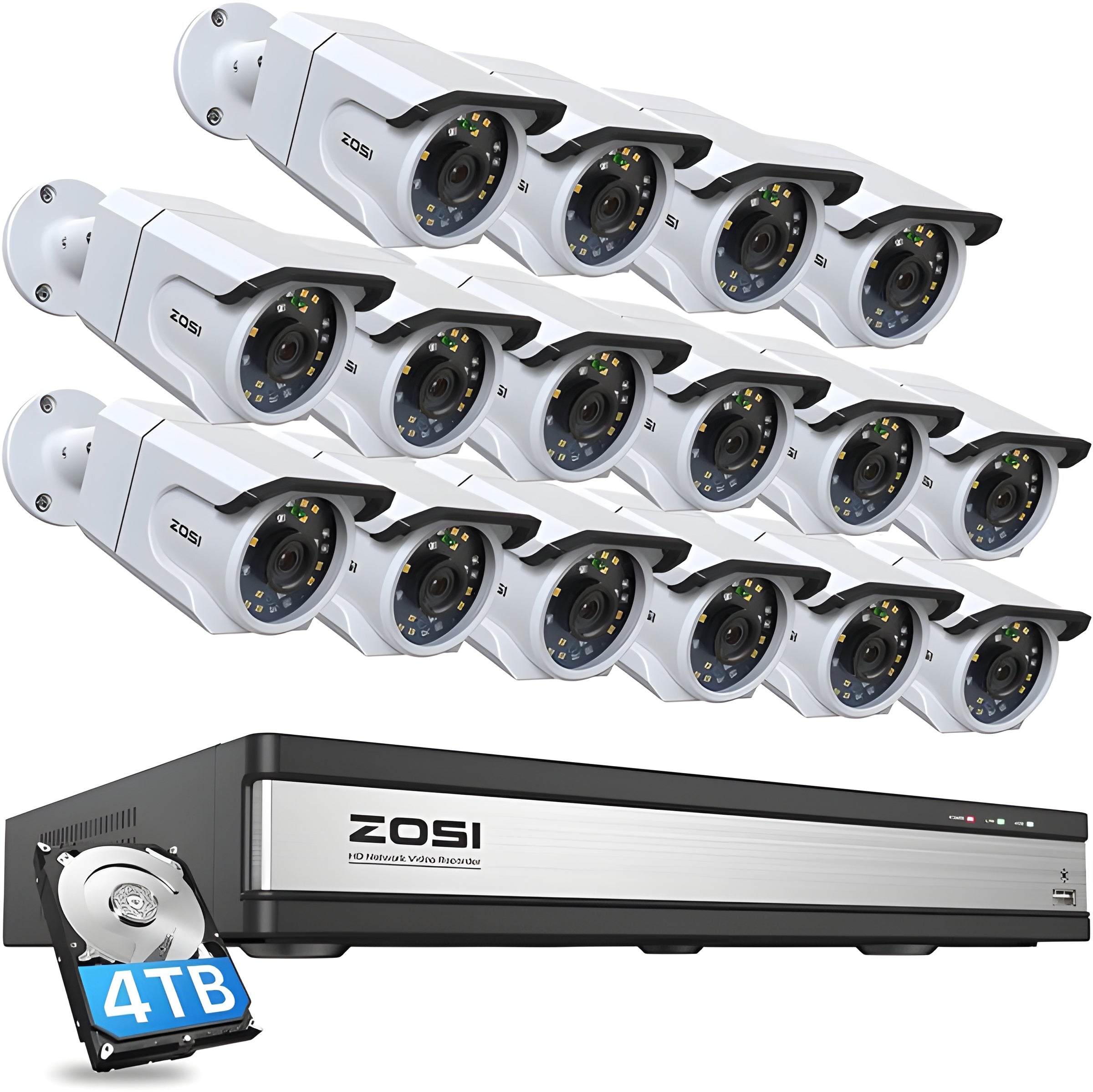 Zosi C105 4K 16 Channel PoE Security Camera System + 4TB Hard Drive - C105 4K 16