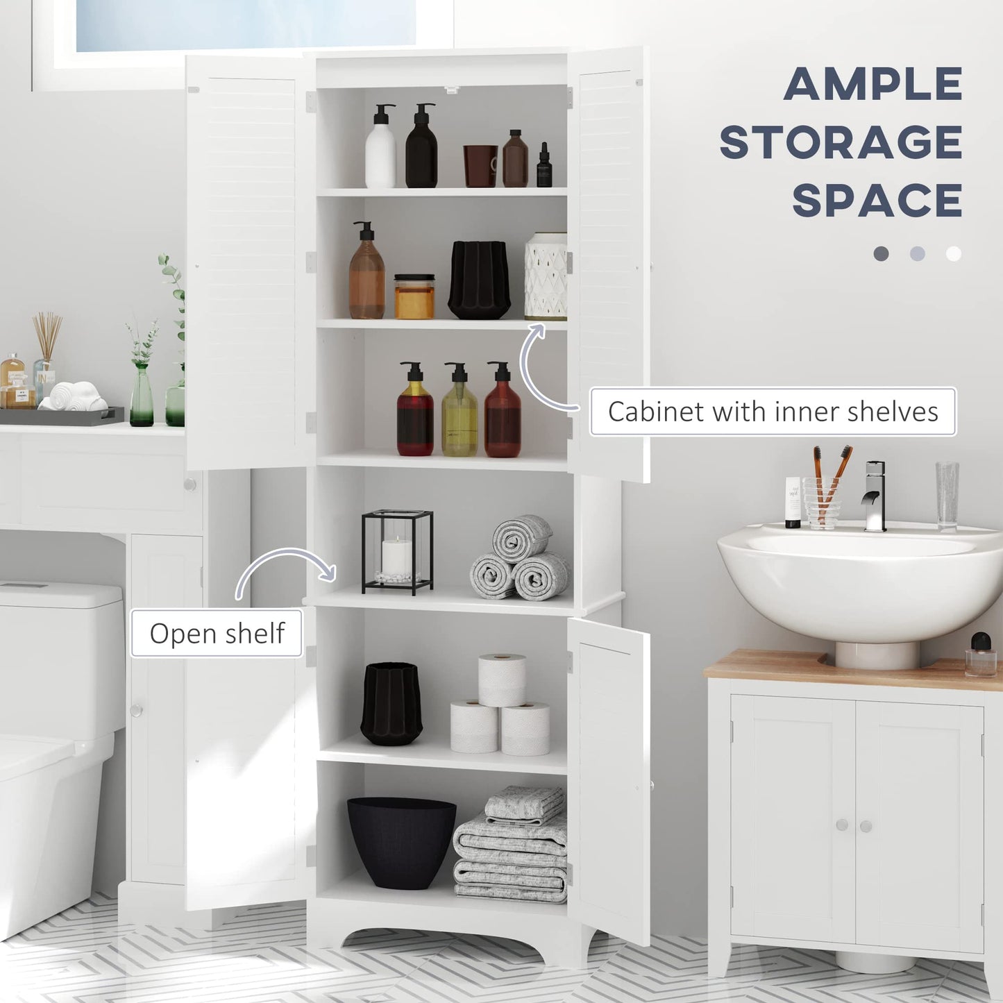 HomCom Tall Narrow Bathroom Storage Cabinet with Doors and Shelf Adjustability - B08BCH9T6H-1