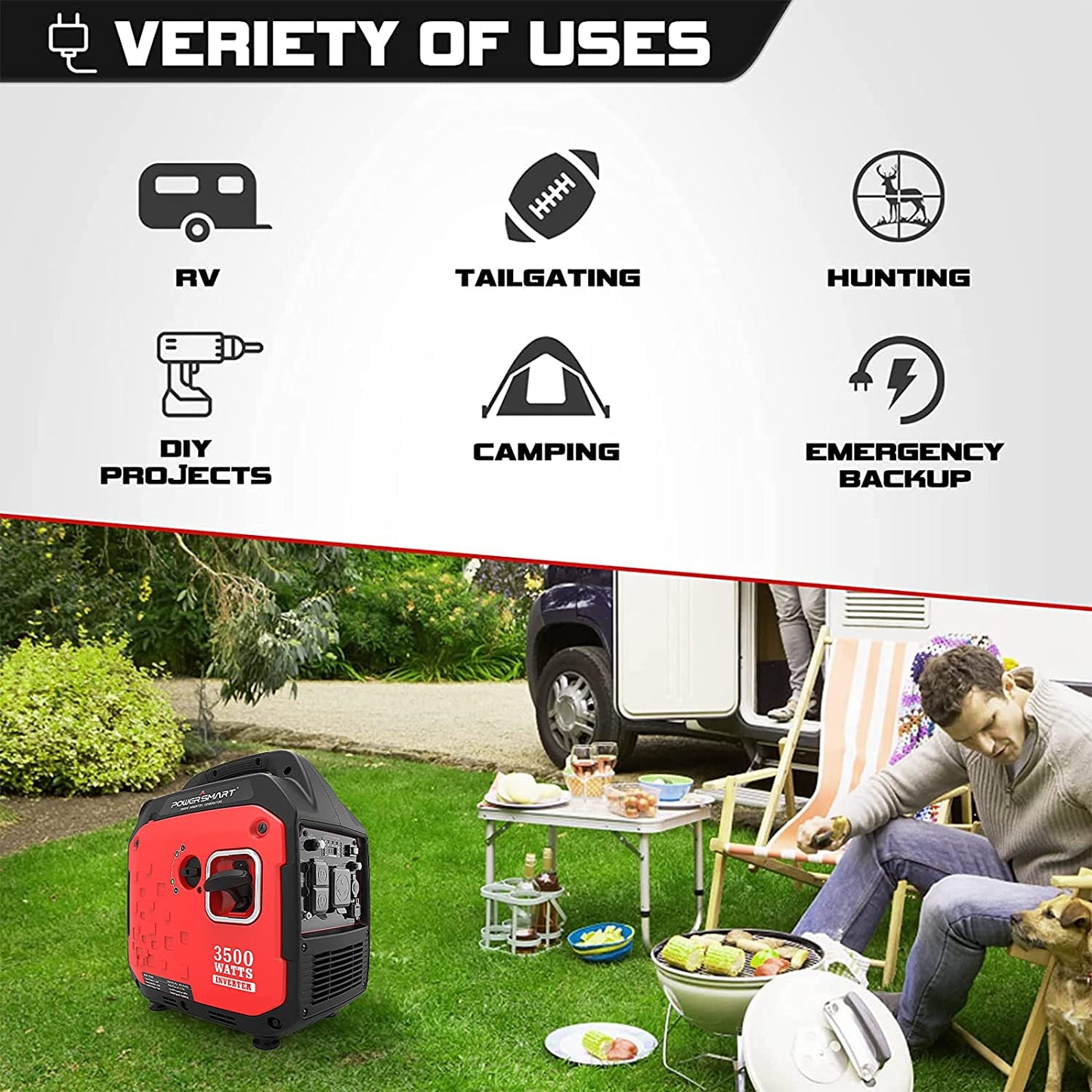 Powersmart Inverter Generator 2700/3500W Gas 4 Stroke Recoil Start New - PS5035