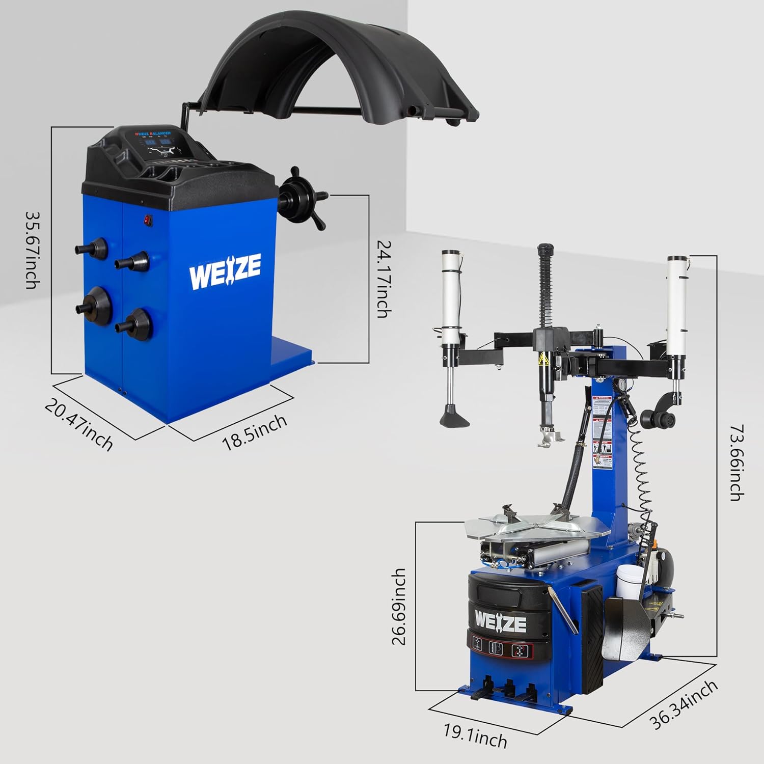 WEIZE New Tire Changer with Robo-Arm & Robo-Roller Tool, Electric Motor and 2 Helper Arms - PLA-1009+PLA-1006