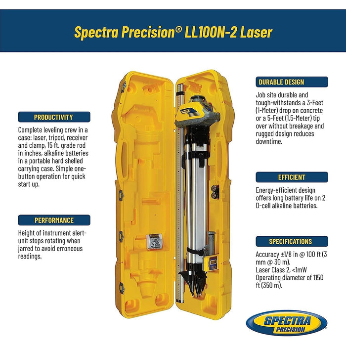 Spectra Precision Laser Level Kit with Receiver, Rod Inches , Tripod and Case - LL100N-2