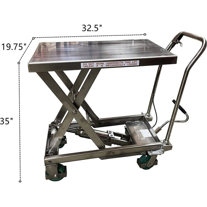 Pake Handling Tools Stainless Scissor Lift Table 550lb Capacity 32.5" x 19.75" Platform New - PAKLT03