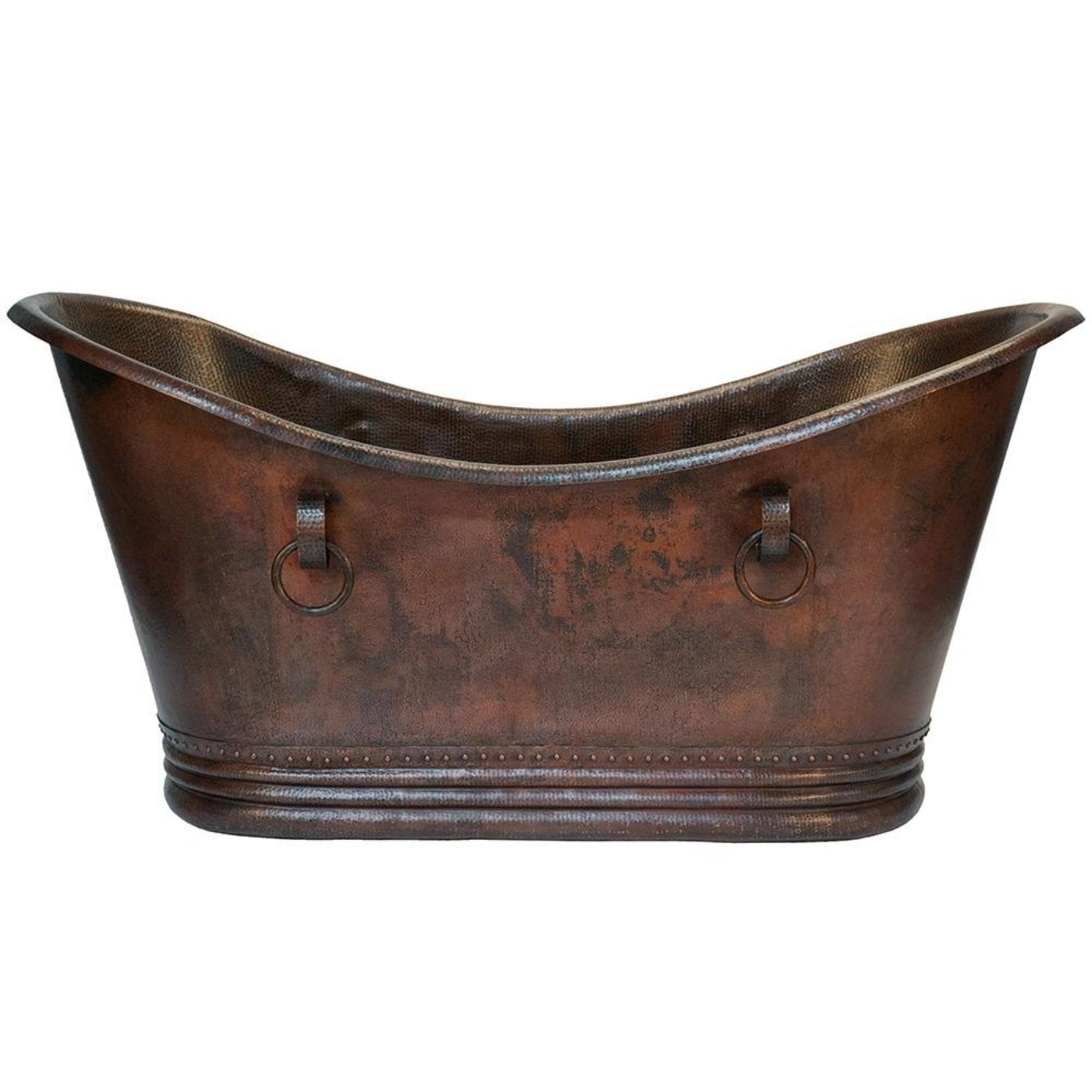 Premier Copper 72 in. Hammered Copper Double Slipper Bathtub With Rings - BTDR72DB