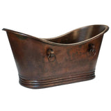 Premier Copper 72 in. Hammered Copper Double Slipper Bathtub With Rings - BTDR72DB