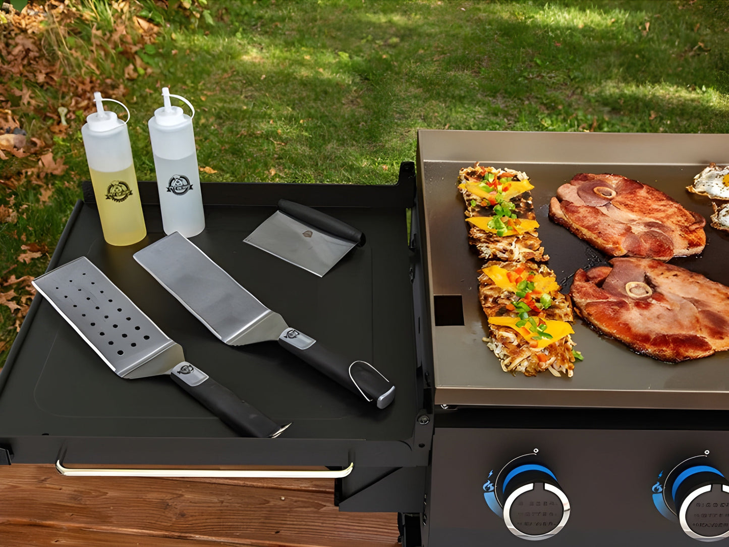 Pit Boss 5 Burner Gas Griddle w/ Folding Side Shelves - 11004