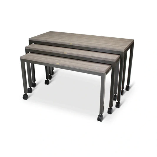 Forbes Industries 7402 30" Claremont Three Nesting Tables Set of 3 Tables with Powder Epoxy Painted Steel Frames and Swivel Casters - 7402