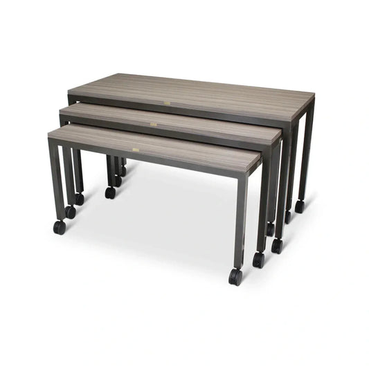 Forbes Industries 7402 30" Claremont Three Nesting Tables Set of 3 Tables with Powder Epoxy Painted Steel Frames and Swivel Casters - 7402