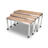 Forbes Industries 7408 30" Claremont Three Nesting Tables Set of 3 Tables with Acacia Driftwood Tops and Stainless Steel Frames - 7408