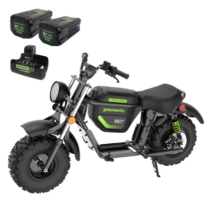 Greenworks 80V STEALTH Series Electric Mini-Bike w/ (2) 8.0Ah Batteries & Dual-Port Rapid Charger - 7421602