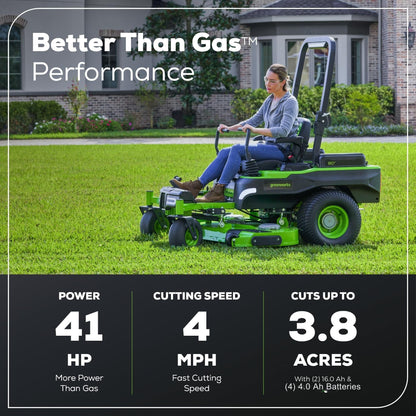 Greenworks 82V 54" MaximusZ Zero Turn Riding Mower with (2) 16.0 Ah , (2) 8.0 Ah ,(2) 4.0 Ah Batteries and 1.5kW Charger -