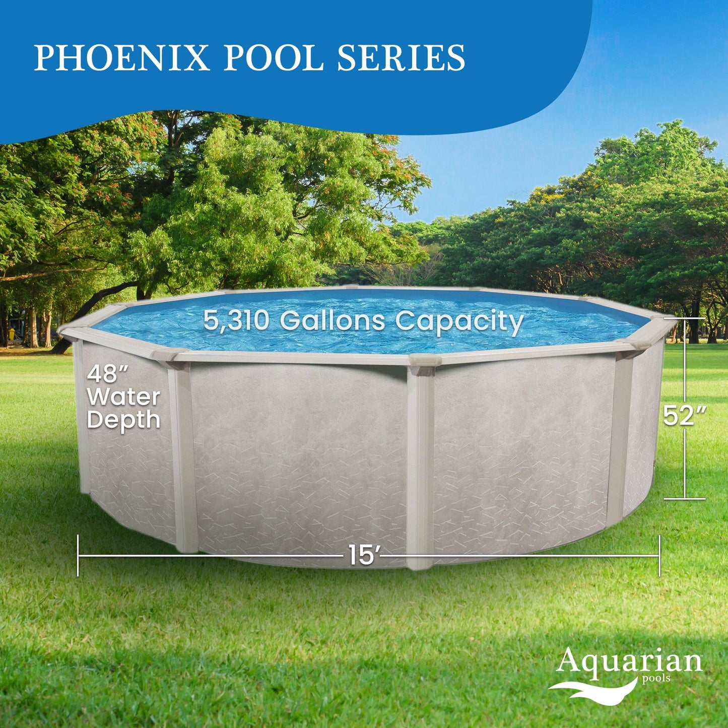 Aquarian Phoenix Series 15 Foot x 52 Inch Steel Frame Above Ground Swimming Pool  - 102337