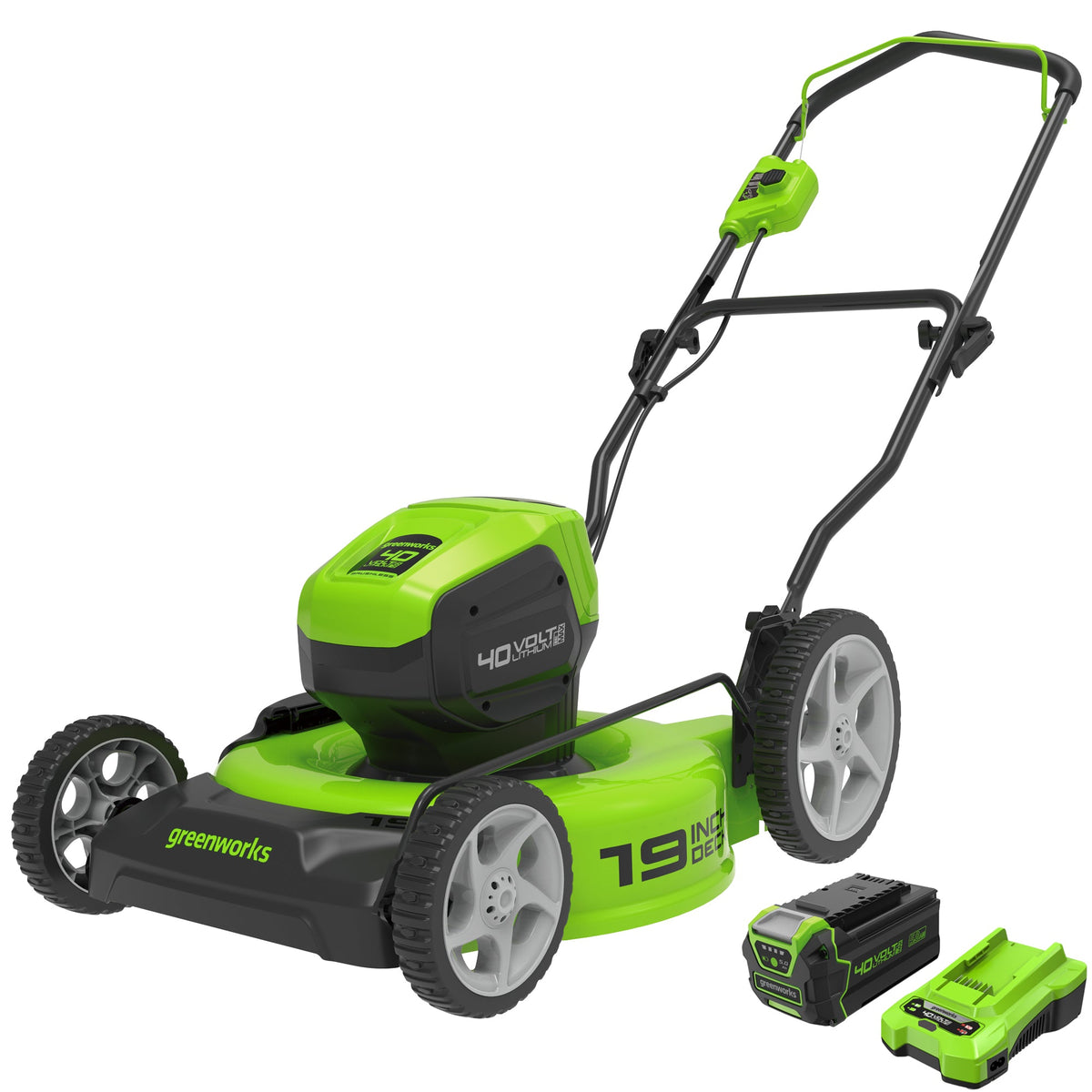 40V 19” Cordless Battery Push Lawn Mower w/ 5.0Ah USB Battery & Charger