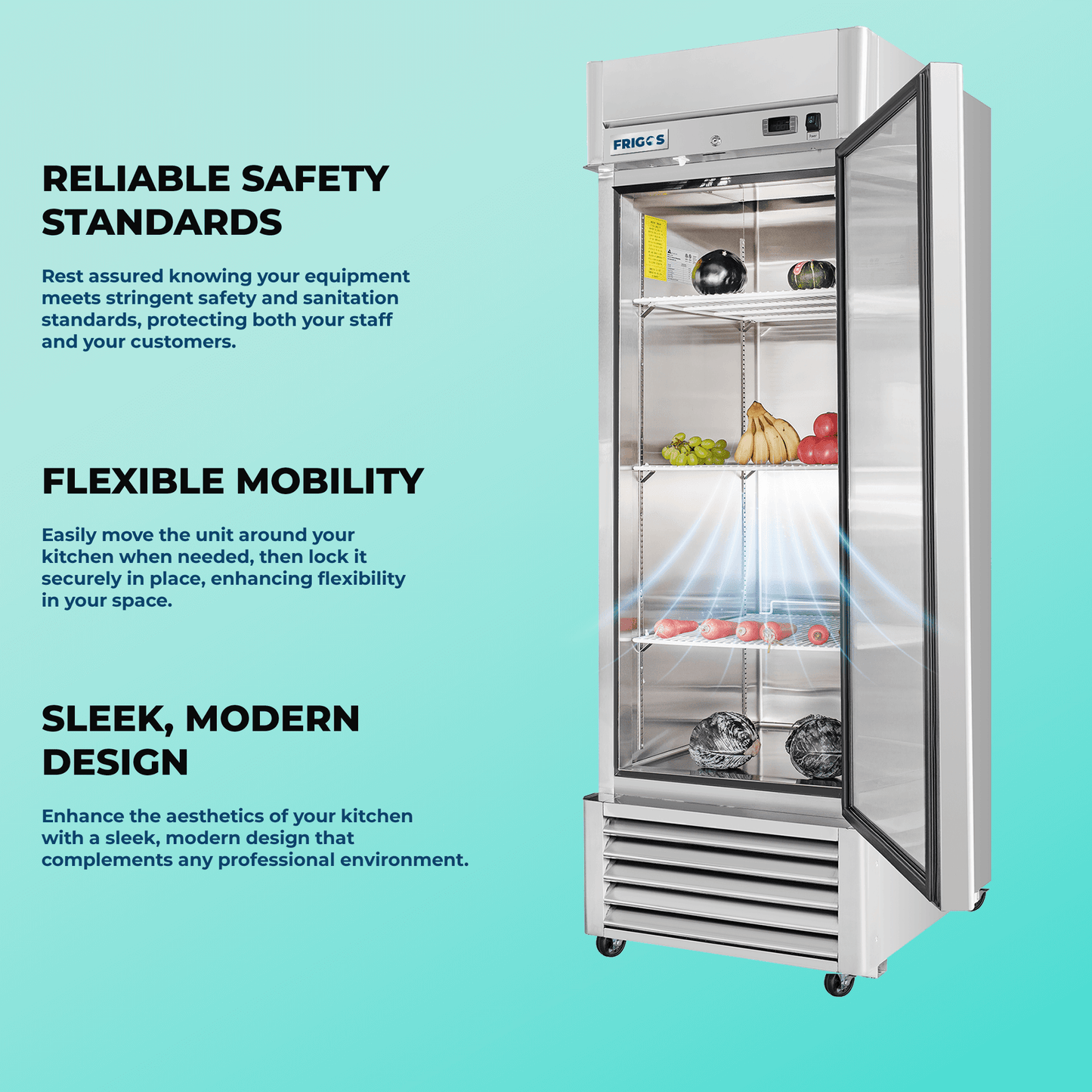 Frigos Commercial Reach in Freezer 27" Width Solid 1 Door 21 Cu Ft with Aluminum Interior with 304 Stainless Steel Floor - FG-FZ-1D