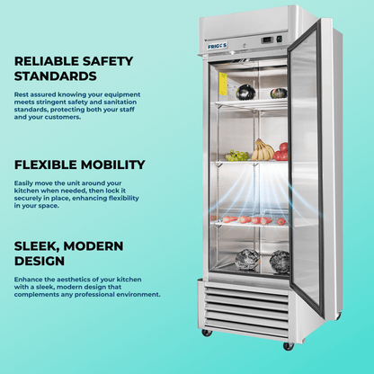 Frigos Commercial Reach in Refrigerator 27" Width Solid Single Door 21 Cu Ft with Aluminum Interior with 304 Stainless Steel Floor - FG-RF-1D