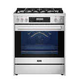 ROBAM 30-Inch 5 Cu. Ft. Oven Freestanding Dual Fuel Range, 5 Sealed Brass Burners in Stainless Steel - 7MG10