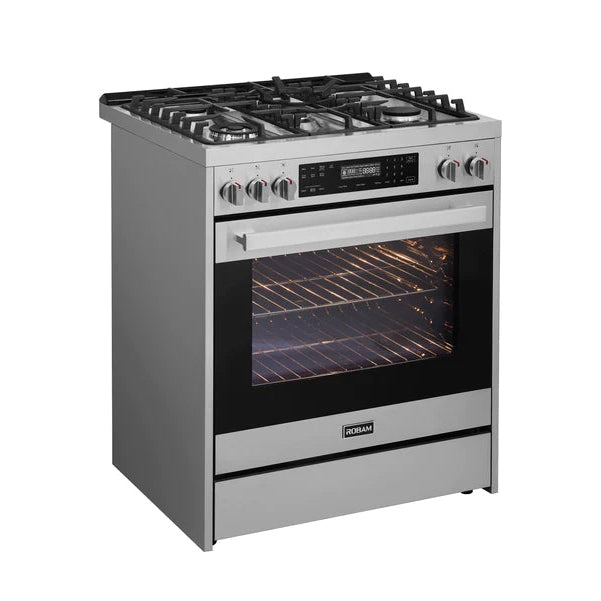 ROBAM 30-Inch 5 Cu. Ft. Oven Freestanding Gas Range, 5 Sealed Brass Burners in Stainless Steel - 7GG10