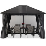 10x12 Outdoor Hardtop Gazebo Aluminum Frame Polycarbonate Top Canopy with Curtains and Netting - B0CHRVHD5S