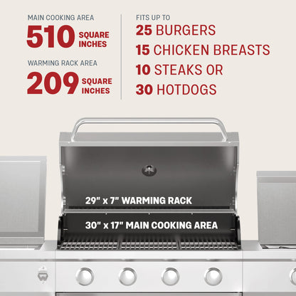 TYTUS Fresno 5-Burner LP/NG Convertible Grill in Stainless Steel + Carbon Wood - TDT-021-0705