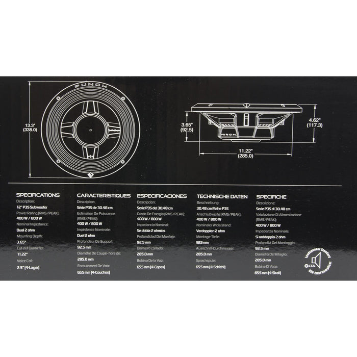 Rockford Fosgate 12" 800W Car Shallow/Slim Audio Subwoofer Sub P3SD212 4 Pack - 193899