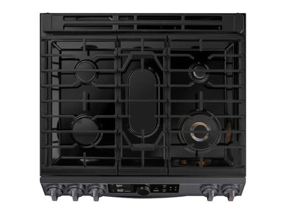 SAMSUNG 6.3 cu ft. Smart Slide-in Gas Range with Flex Duo™, Smart Dial & Air Fry in Black Stainless Steel - NY63T8751SG-KT