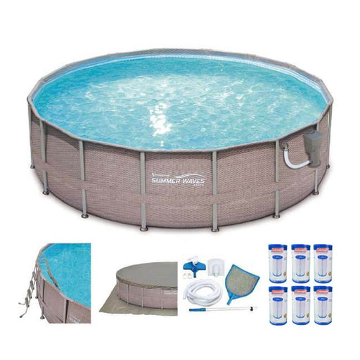 Summer Waves 16in x 48in Elite Wicker Above Ground Pool Set + Pump, 6 Cartridges - 80805