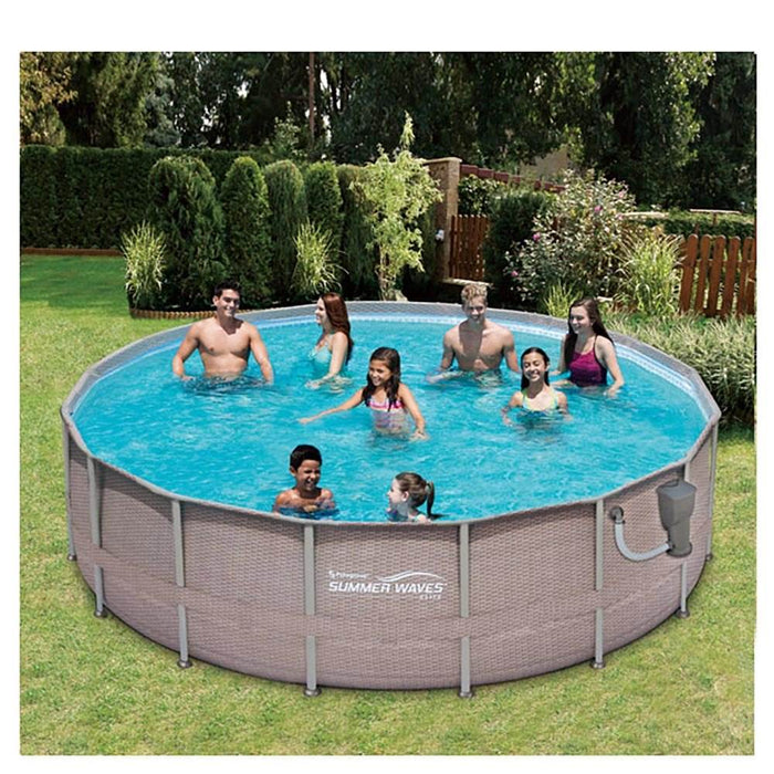 Summer Waves 16in x 48in Elite Wicker Above Ground Pool Set + Pump, 6 Cartridges - 80805