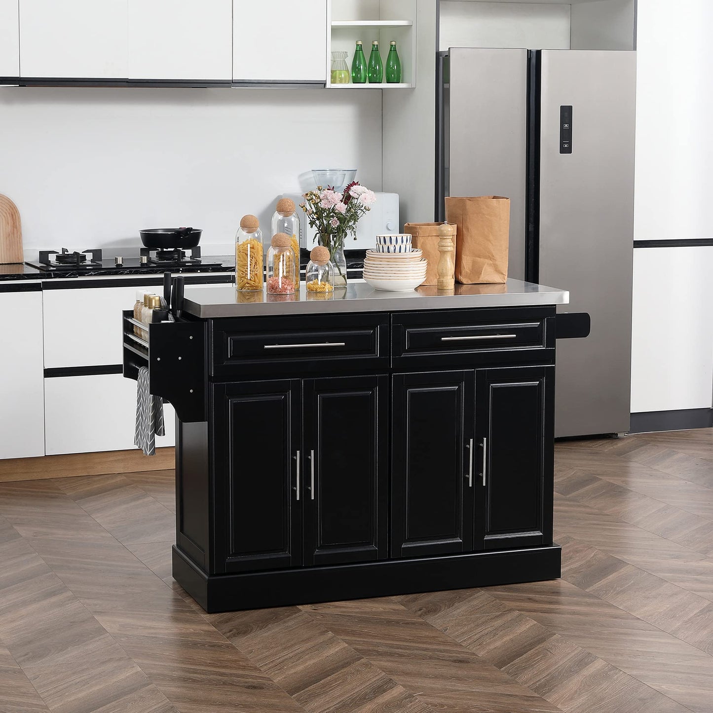 HomCom Rolling Kitchen Island with Storage, Portable Kitchen Cart with Stainless Steel Top - B071YMR7FJ-1